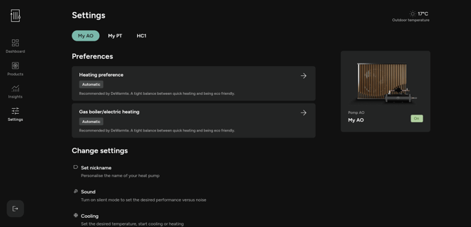App - Settings overzicht